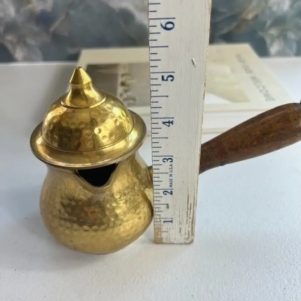 Alpine Cuisine Coffee Pot Wood Handle Aramco Imports Hammered Brass
